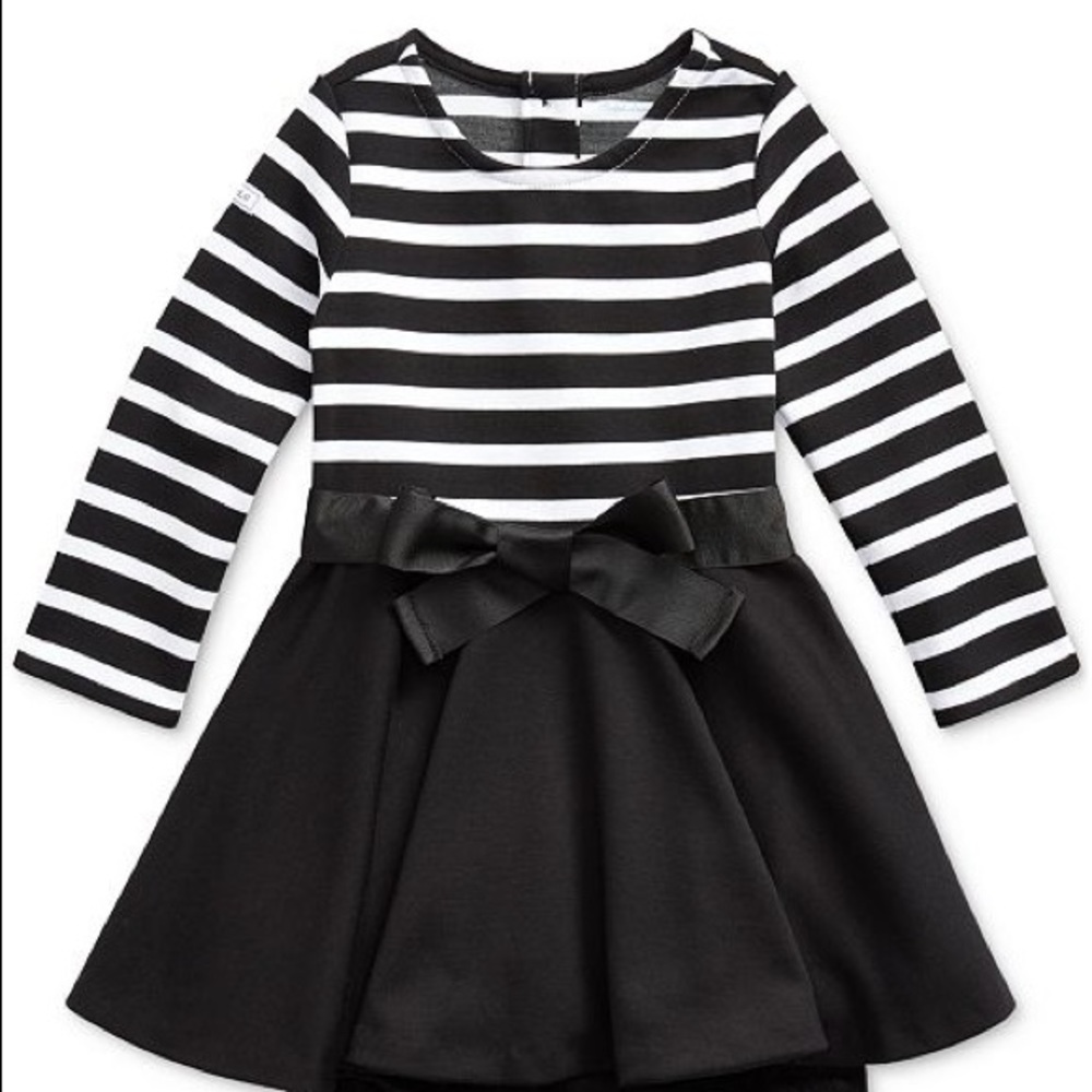 Ralph Lauren Black and White Stripe Dress with Bow